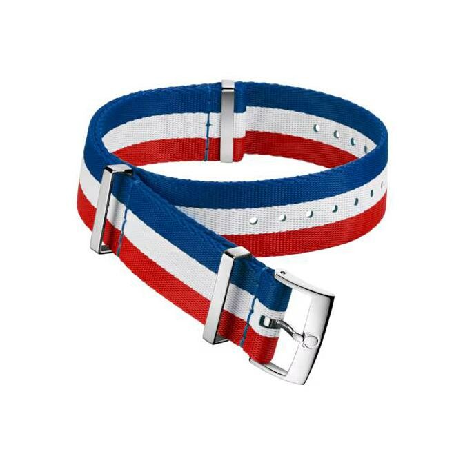 Achat Bracelet de montre OMEGA en polyamide bleu, blanc rouge, 21-22mm