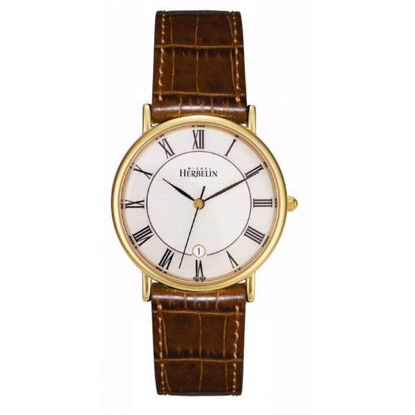 Montre Femme HERBELIN Classique Blanc Doré Cuir Brun - 12443P08MA
