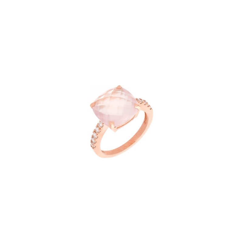 Achat Bague Cesare Pompanon Poppy Blue moyen modèle en or rose et quartz rose et diamants blancs