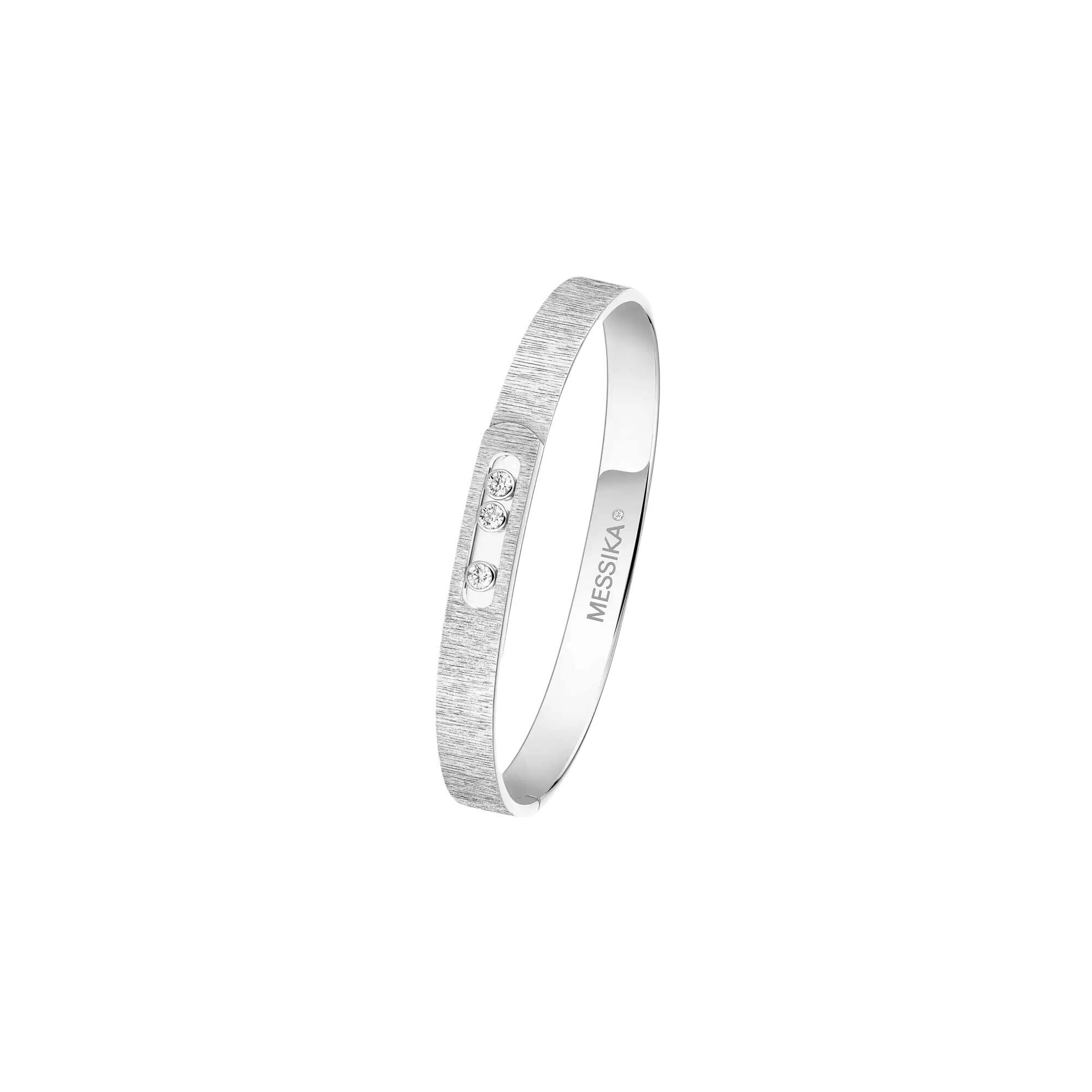 Achat Bracelet bangle Messika Move Noa ciselé en or blanc et diamants