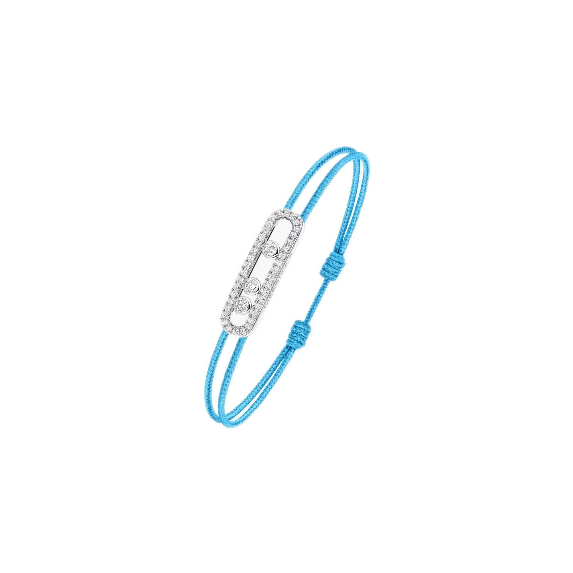 Bracelet cordon Messika Care(s) bleu pavé en or blanc et diamants 14657-WG - Rigal