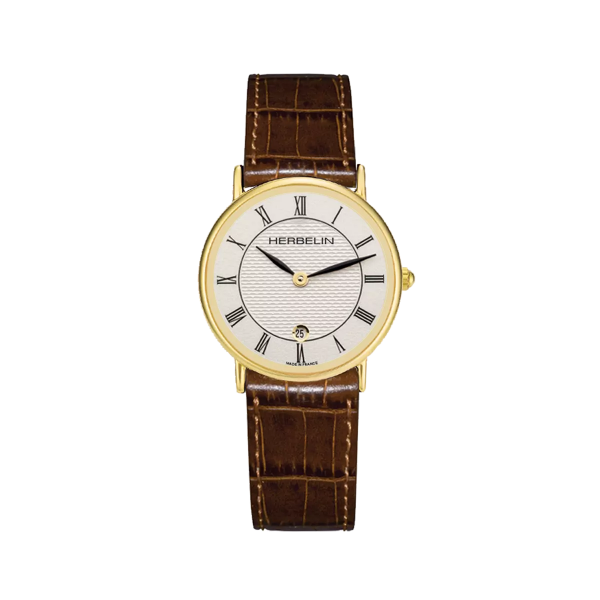 Montre Femme HERBELIN Classique Blanc Acier PVD Or Cuir - 16845P08MA