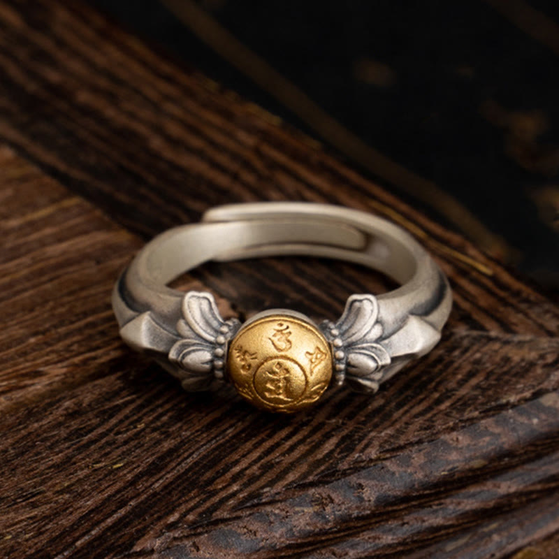 Bague ajustable en argent sterling 925 Buddha Stones Manjusri Mantra Om Mani Padme Hum Peace
