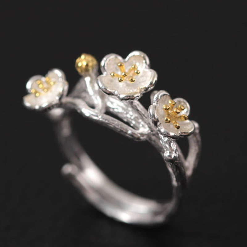 Bague calme en argent sterling 925 avec Buddha Stones et prune