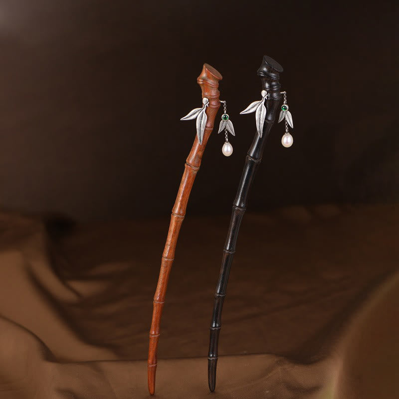 Épingle à cheveux en argent sterling 925 avec Buddha Stones , bois de santal rouge, ébène et bambou