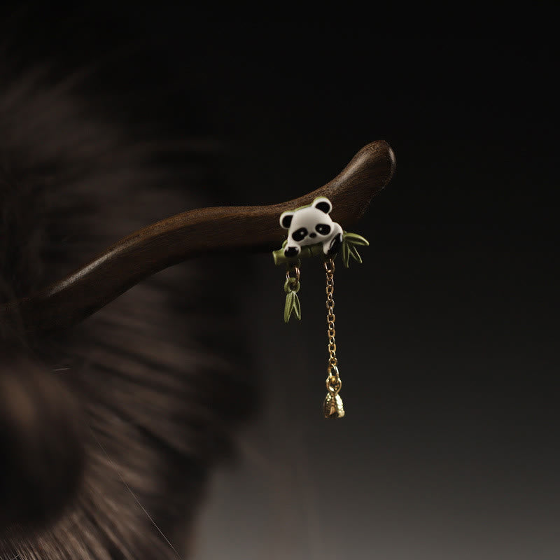 Épingle à Buddha Stones Ebony Panda Bamboo Tassel Courage