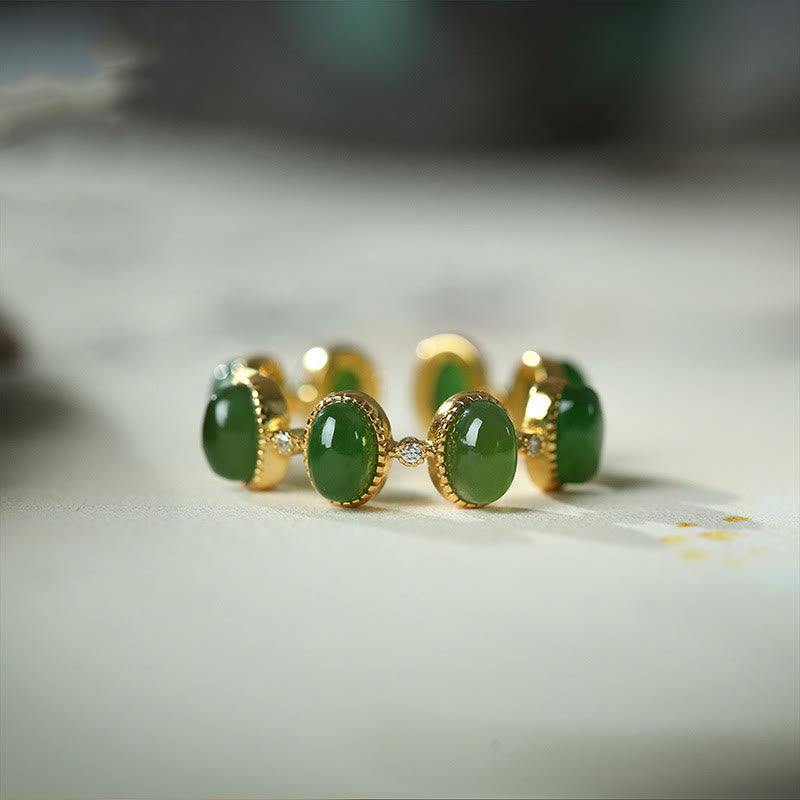 Bague ajustable en argent sterling 925 avec Buddha Stones et perles de jade cyan Hetian