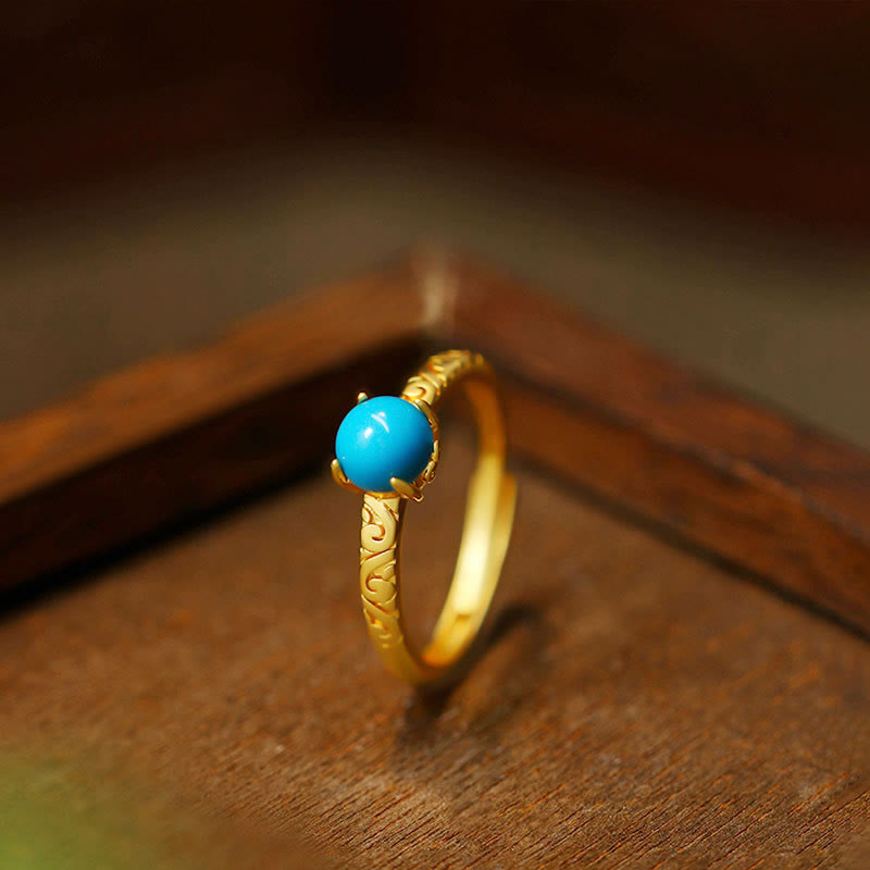 Bague ajustable en cuivre turquoise avec Buddha Stones au design simple