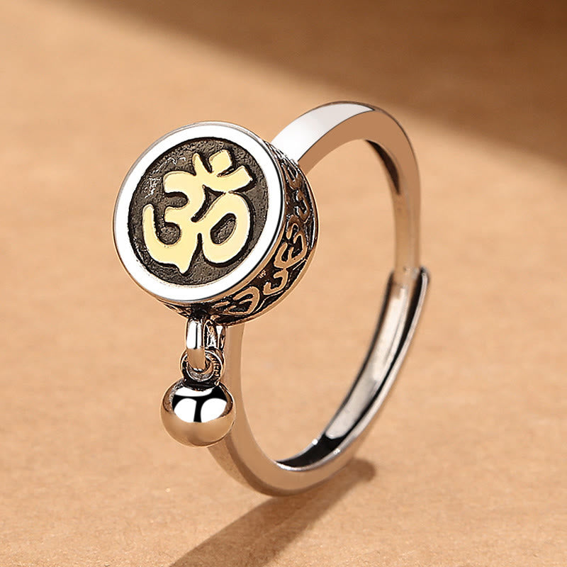 Bague ajustable pour homme avec symbole Om et Buddha Stones