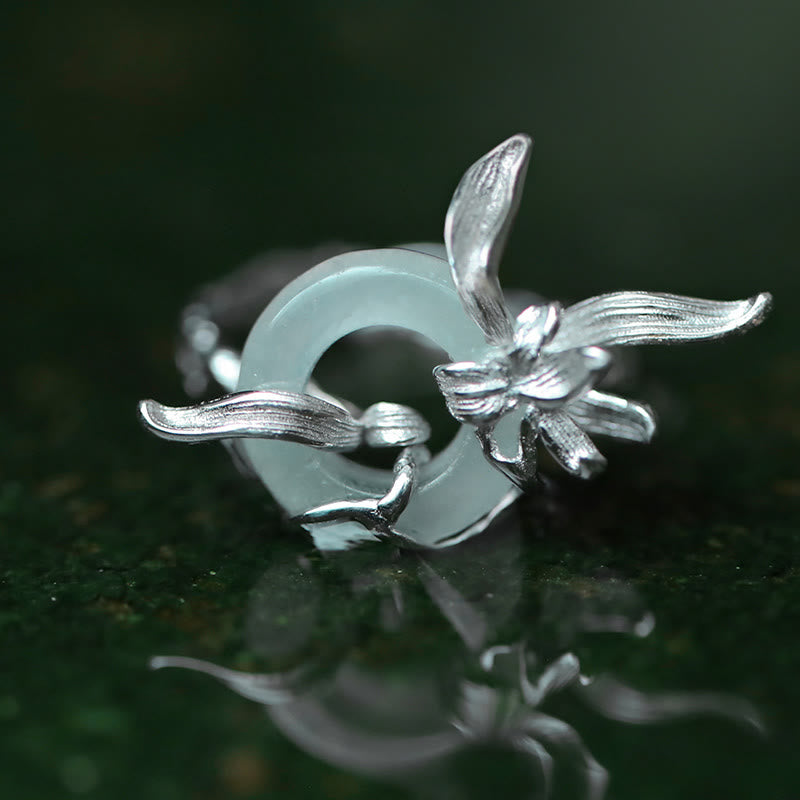 Bague d'équilibre en argent Buddha Stones 925 avec motif iris et quartzite et jade