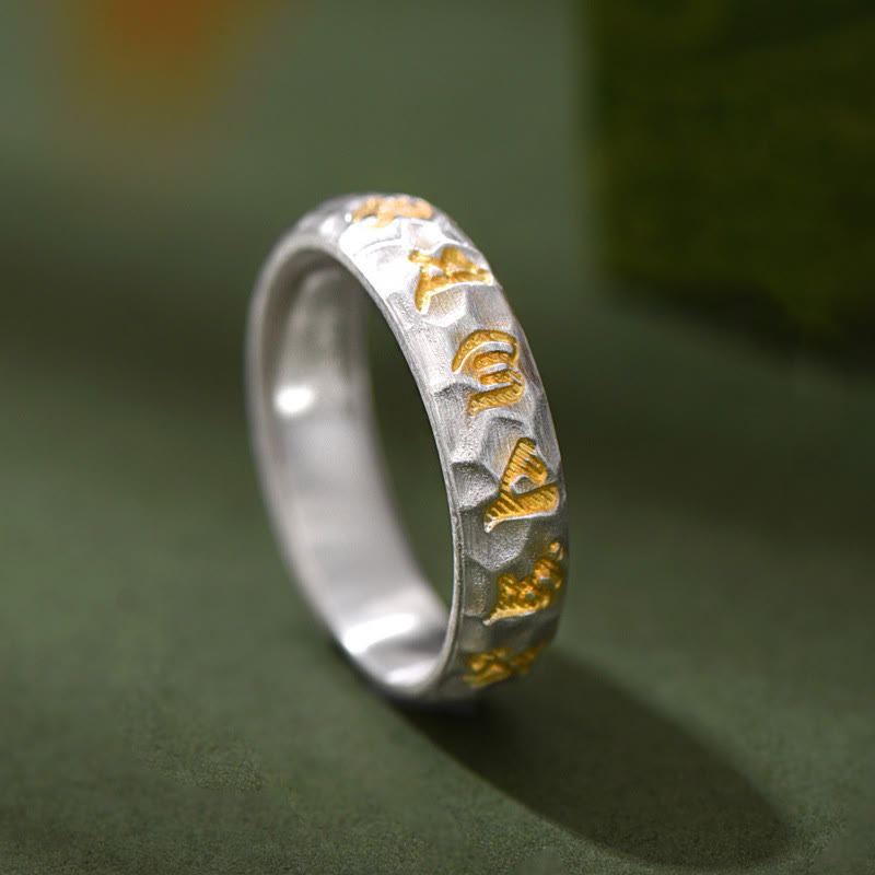 Bague d'équilibre en argent sterling 999 avec Buddha Stones et motif marteau Om Mani Padme Hum