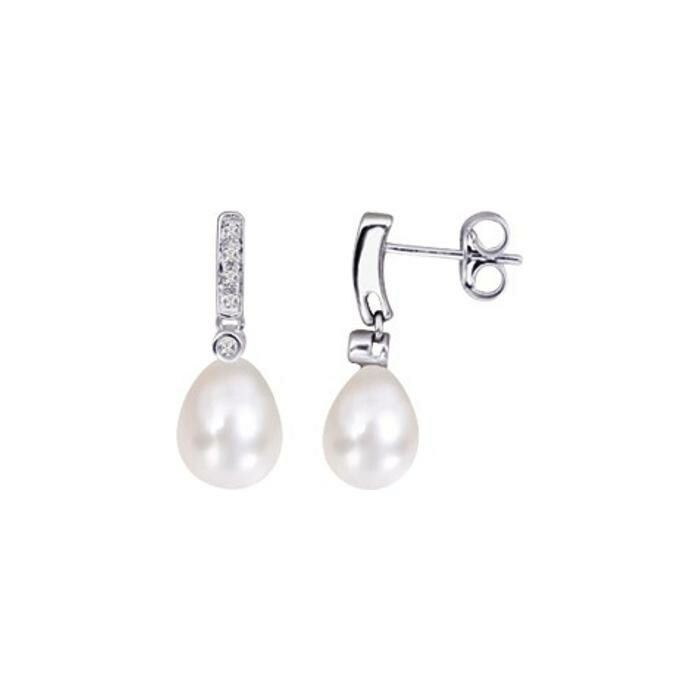 Achat Boucles d'oreilles pendantes en or blanc, diamants et perles