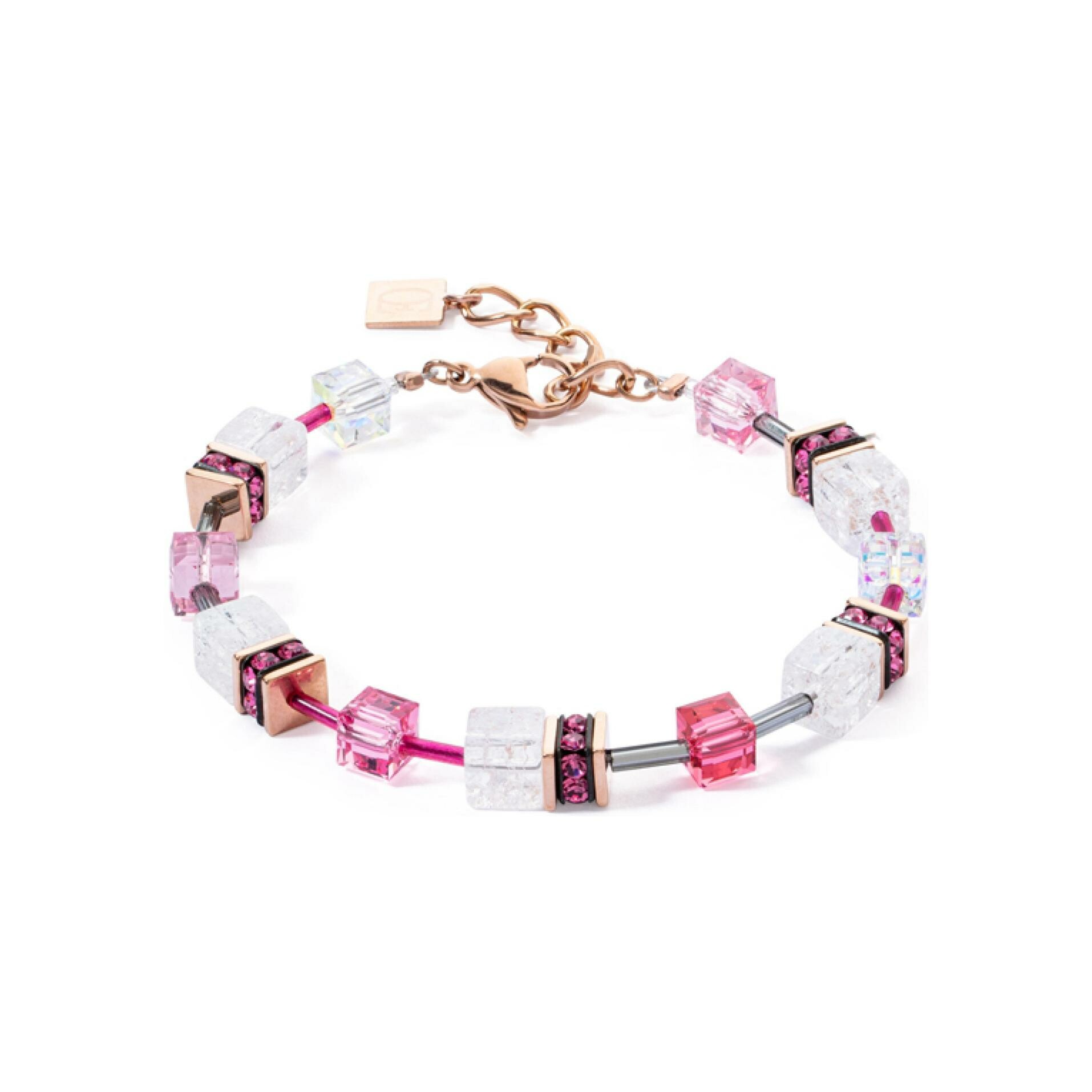 Achat Bracelet Coeur de Lion en métal doré rose, acier, cristaux, strass et cristal de roche