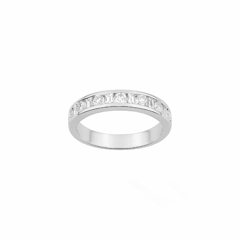 Achat Bague en or blanc et diamants baguettes alternées