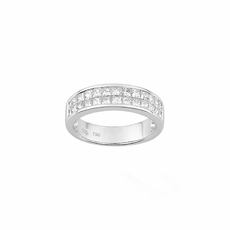 Achat Bague en or blanc et diamants princesse 2 rangs