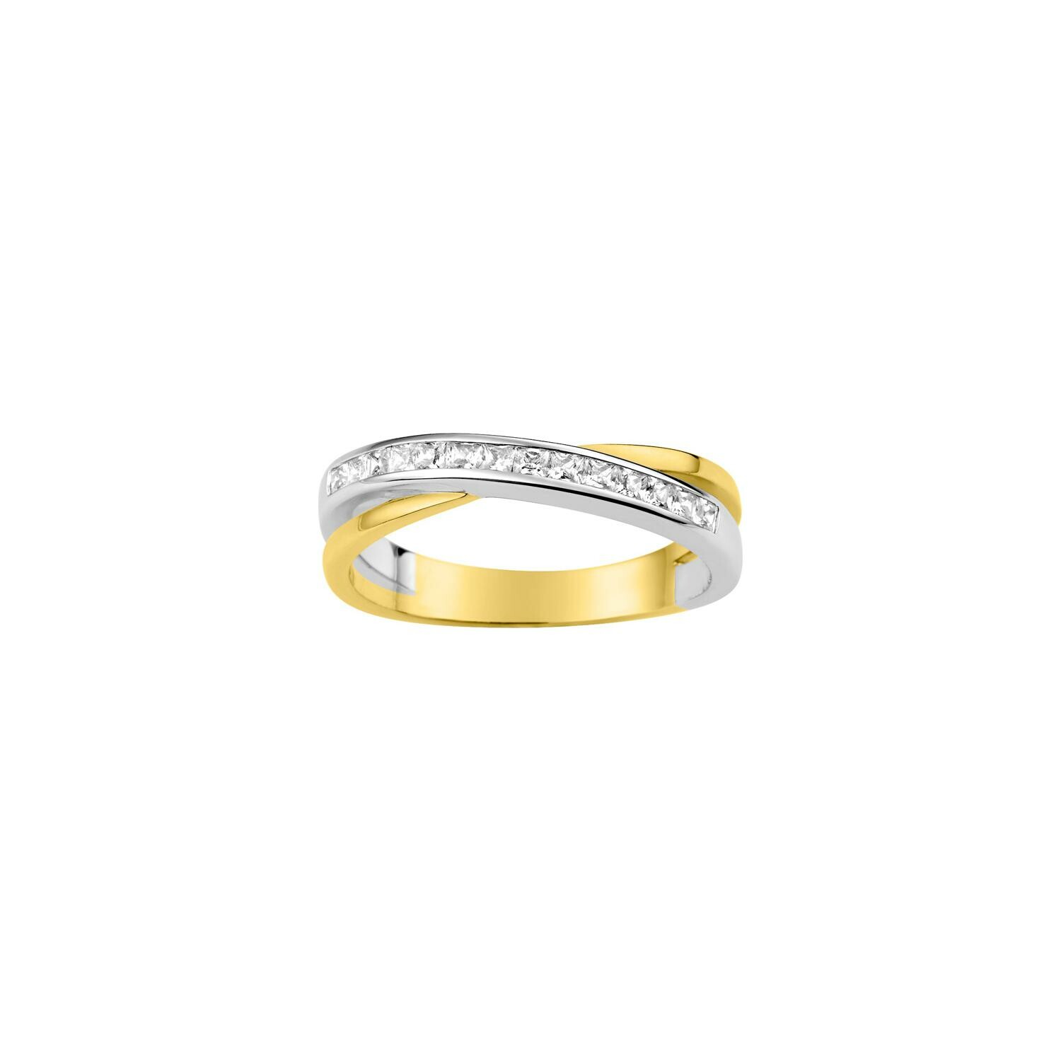 Achat Alliance croisée en or jaune, or blanc et diamants taille princesse
