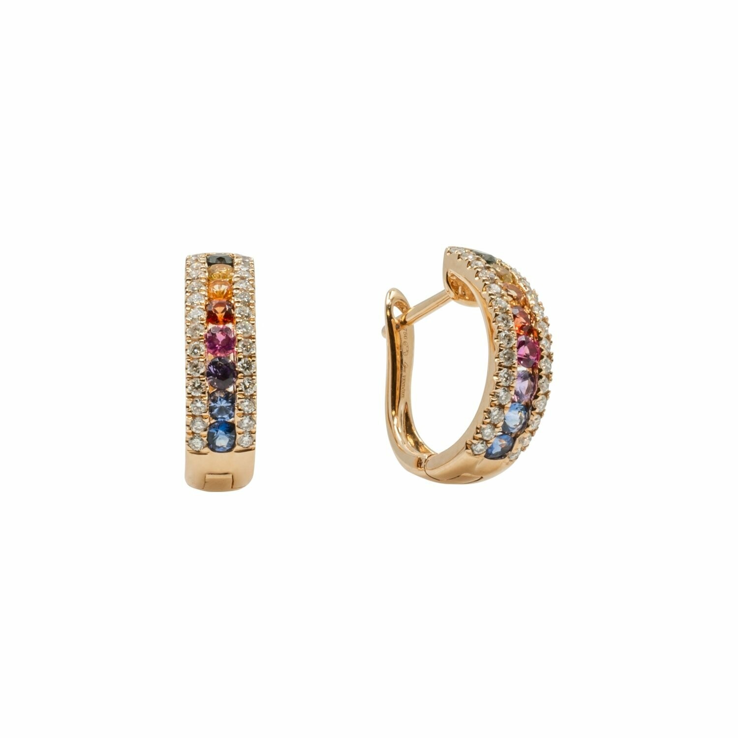 Achat Boucles d'oreille demie créoles Arc en ciel en or rose, saphir multicolore et diamant