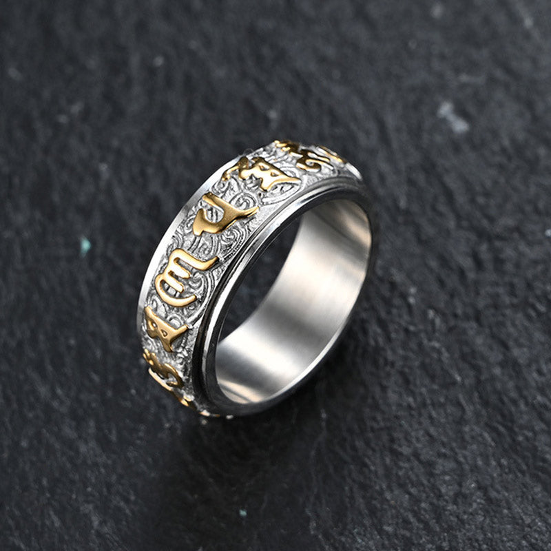 Bague en acier titane Buddha Stones Six True Words Équilibre Calme