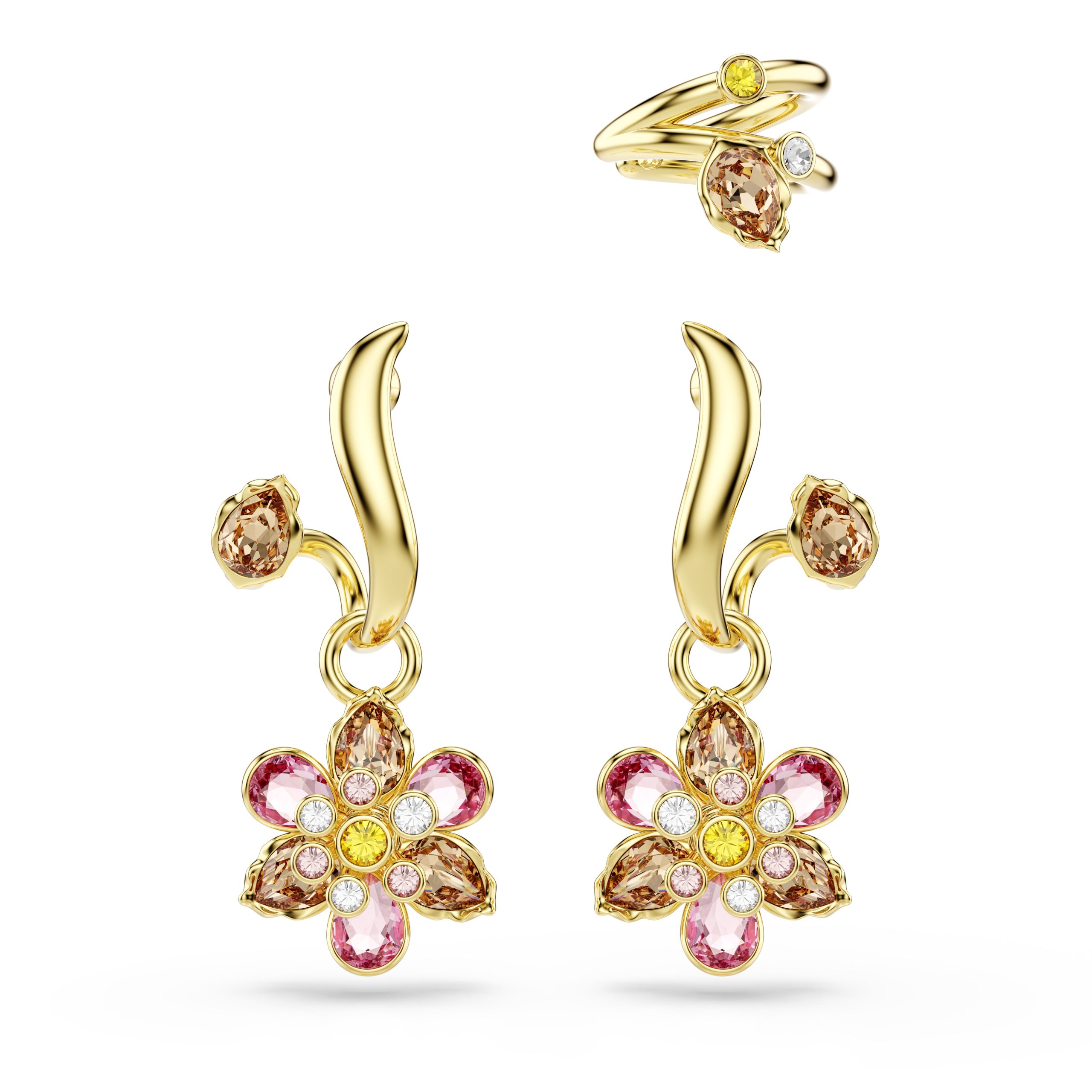 Boucles d’Oreilles Parure Femme Idyllia Fleur Multicolore Doré – Swarovski