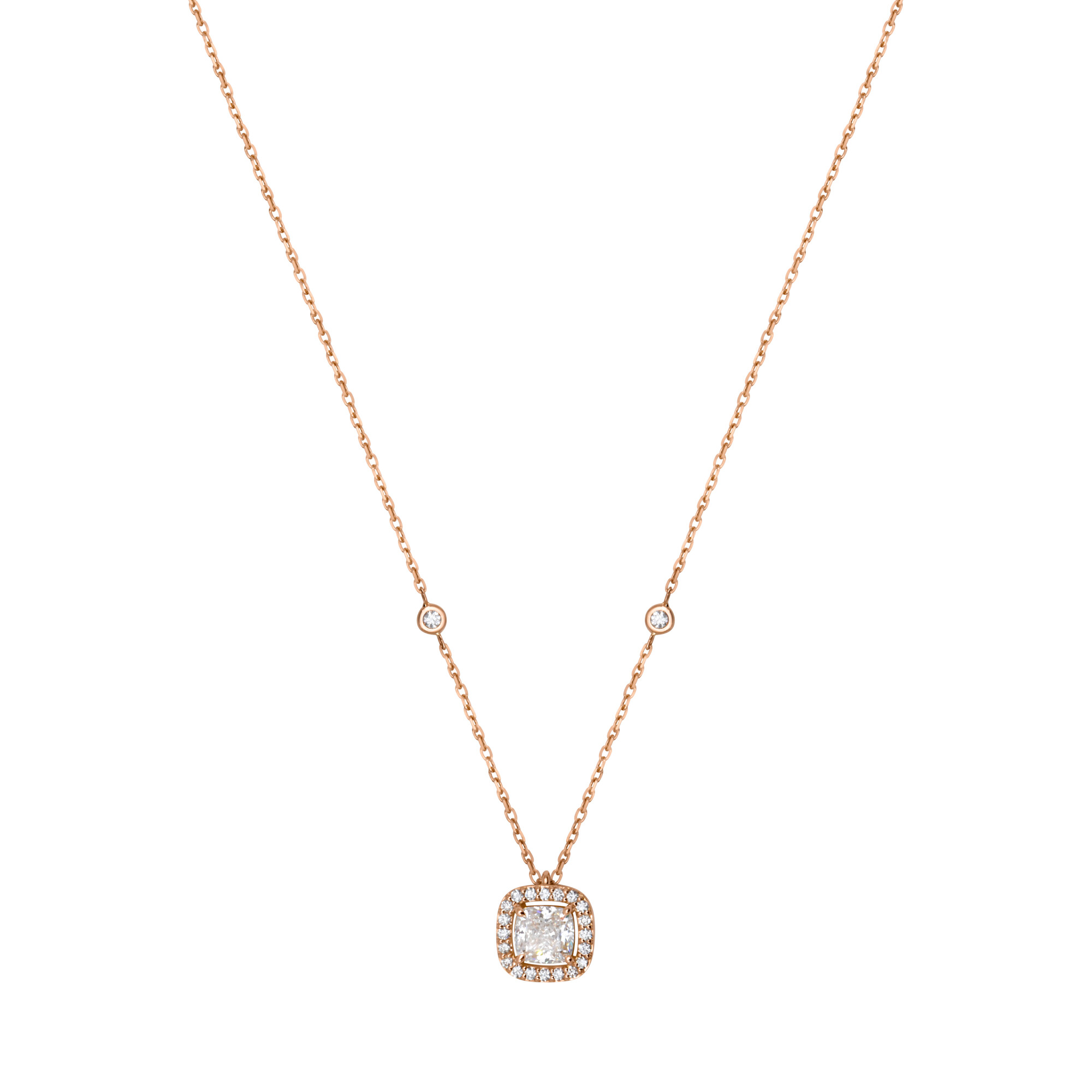 Achat Collier Héritage en or rose, diamant taille coussin et diamants