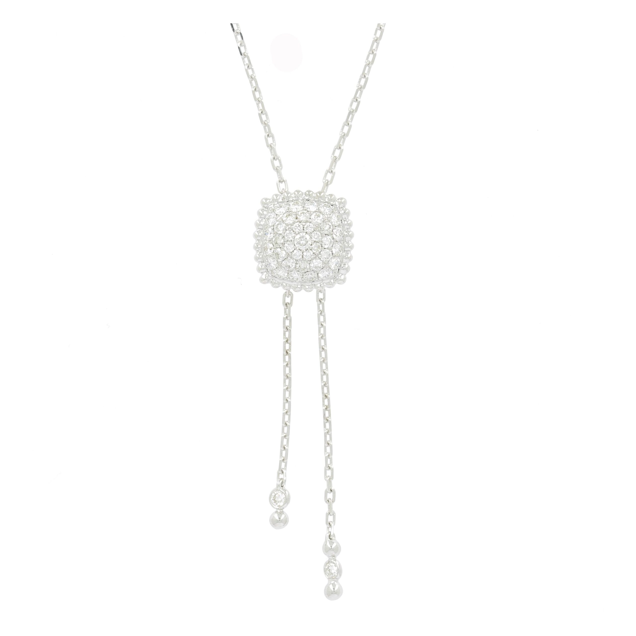 Achat Collier Cravatte or blanc Carree serti de diamants