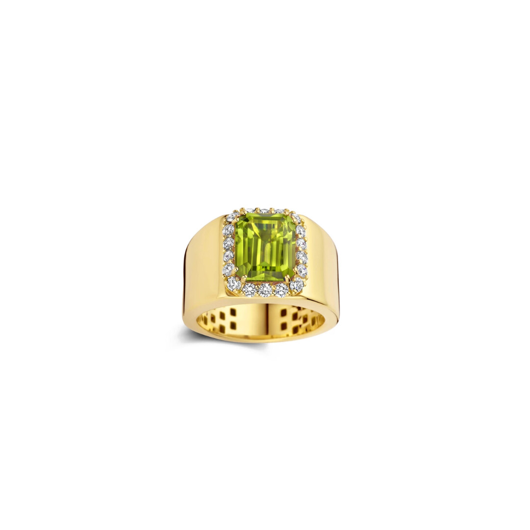 Bague or jaune péridot et diamants
