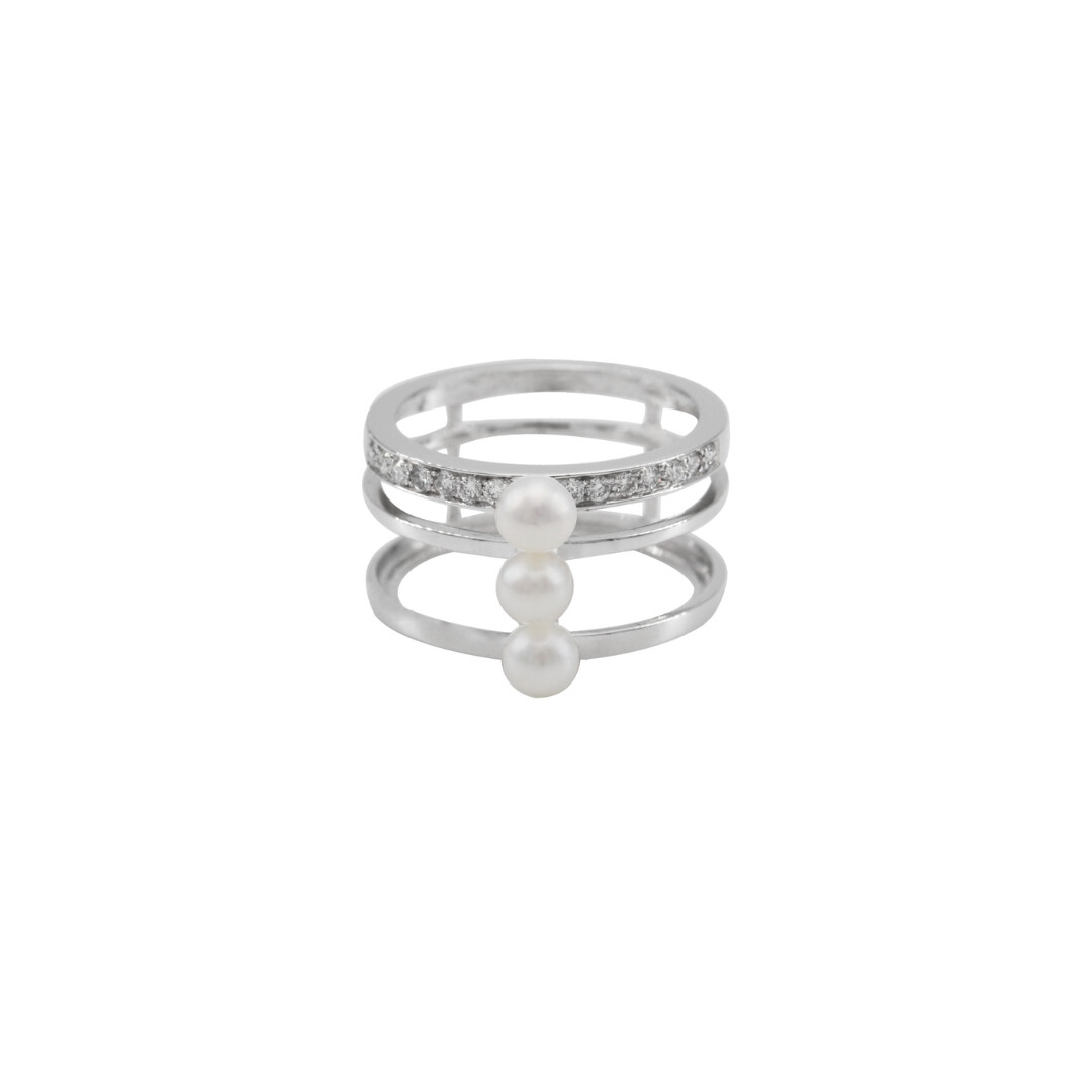 Bague Trilogie en or blanc, perle eau douce 4/4.5 mm et diamants