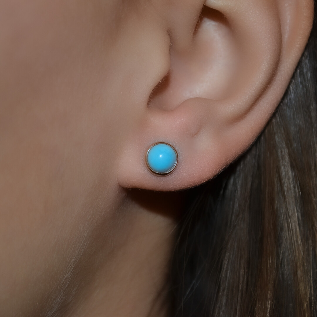 Boucles d'oreilles or rose et pierre bleue turquoise