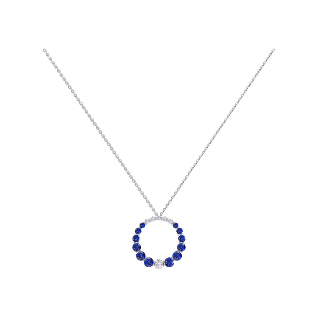 Pendentif 1897 en or blanc, saphirs bleus et diamants
