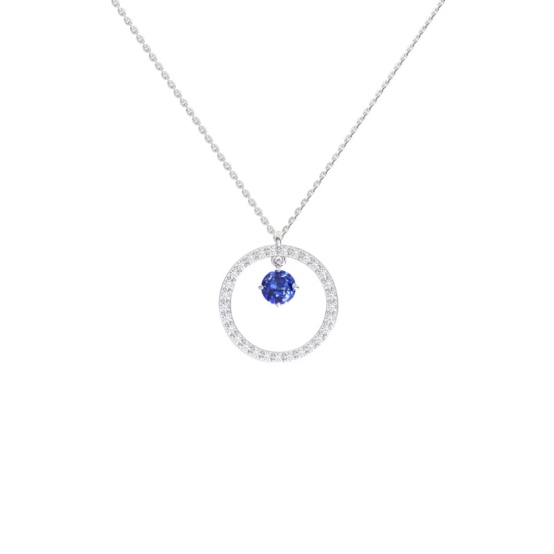Collier Infini en or blanc, saphir bleu et diamants