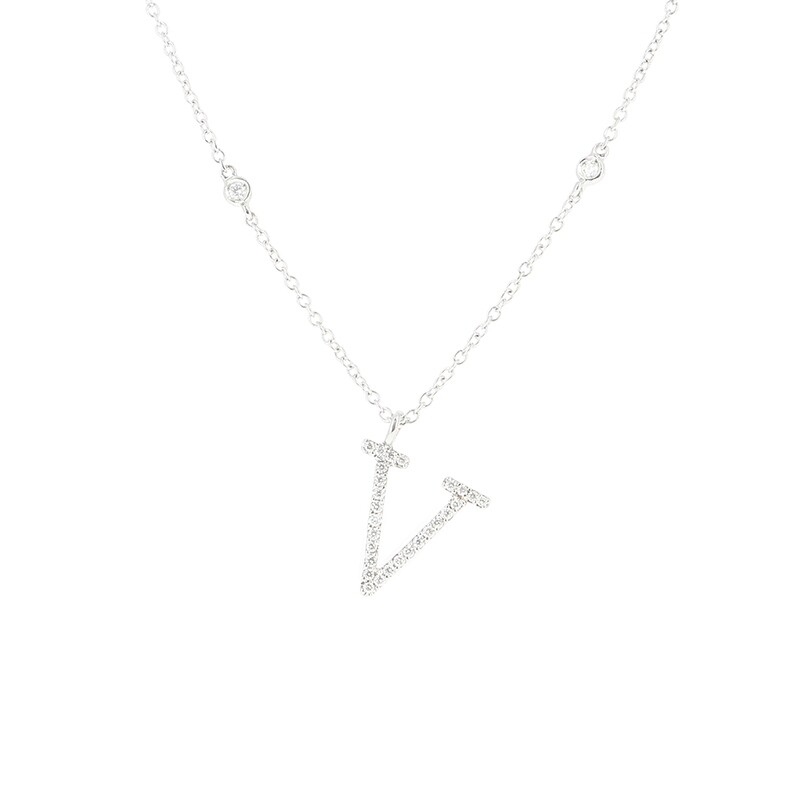 Achat Collier Lettre V en or blanc et diamants