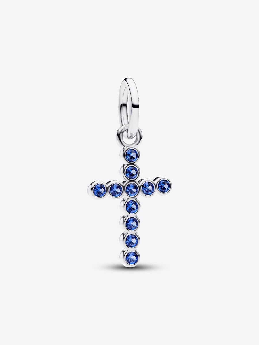 Pandora - Charm Pendant Croix argent cristaux bleu