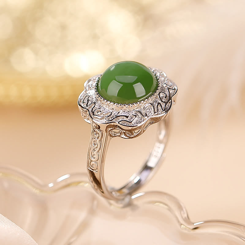 Bague ajustable en argent sterling 925 Buddha Stones et jade cyan Hetian