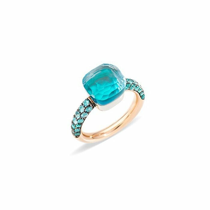 Achat Bague Pomellato Nudo en or rose, topaze bleue et agate