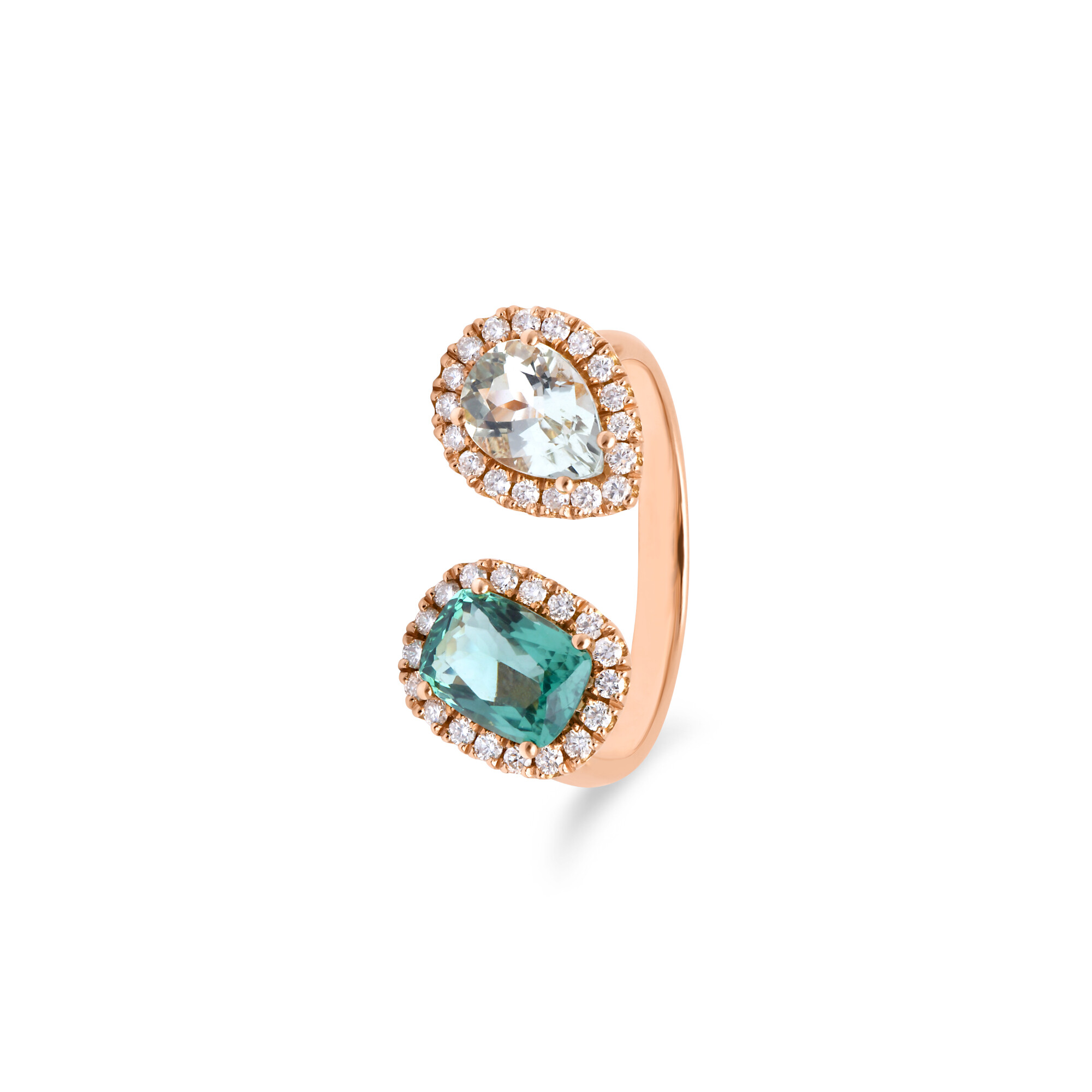Achat Bague San Marco en or rose, quartz vert, prasiolite verte et diamants