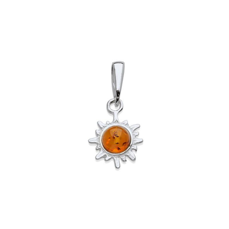 Pendentif Soleil Ambre Cognac – Argent Rhodié 925 – Ambre Naturel de la Mer Baltique