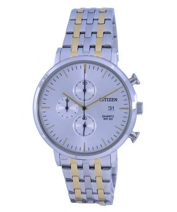 Montre Citizen Chronographe Cadran Blanc Deux Tons Acier Inoxydable Quartz AN3614-54A Montre Homme