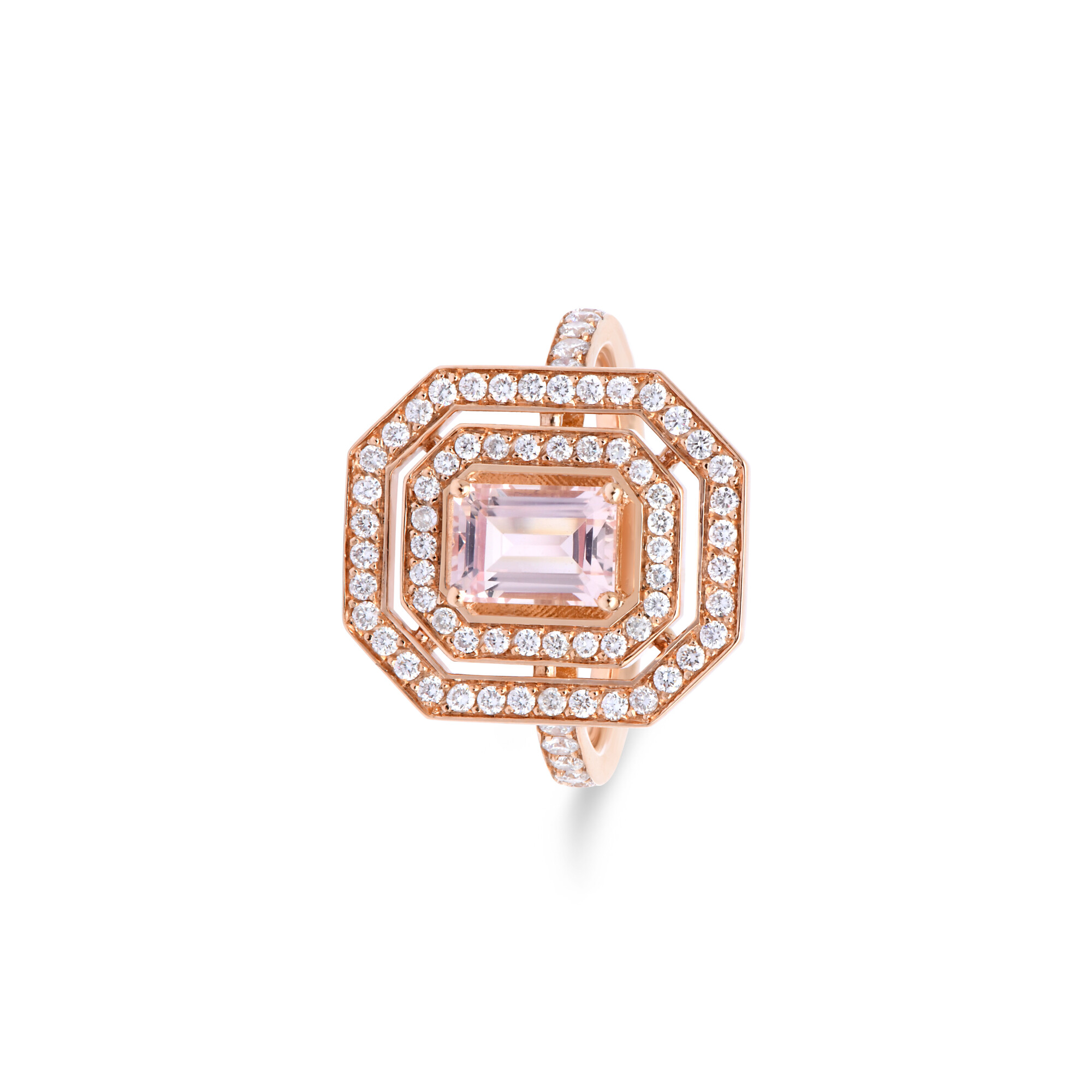 Achat Bague Colette en or blanc, morganite taille émeraude et diamants
