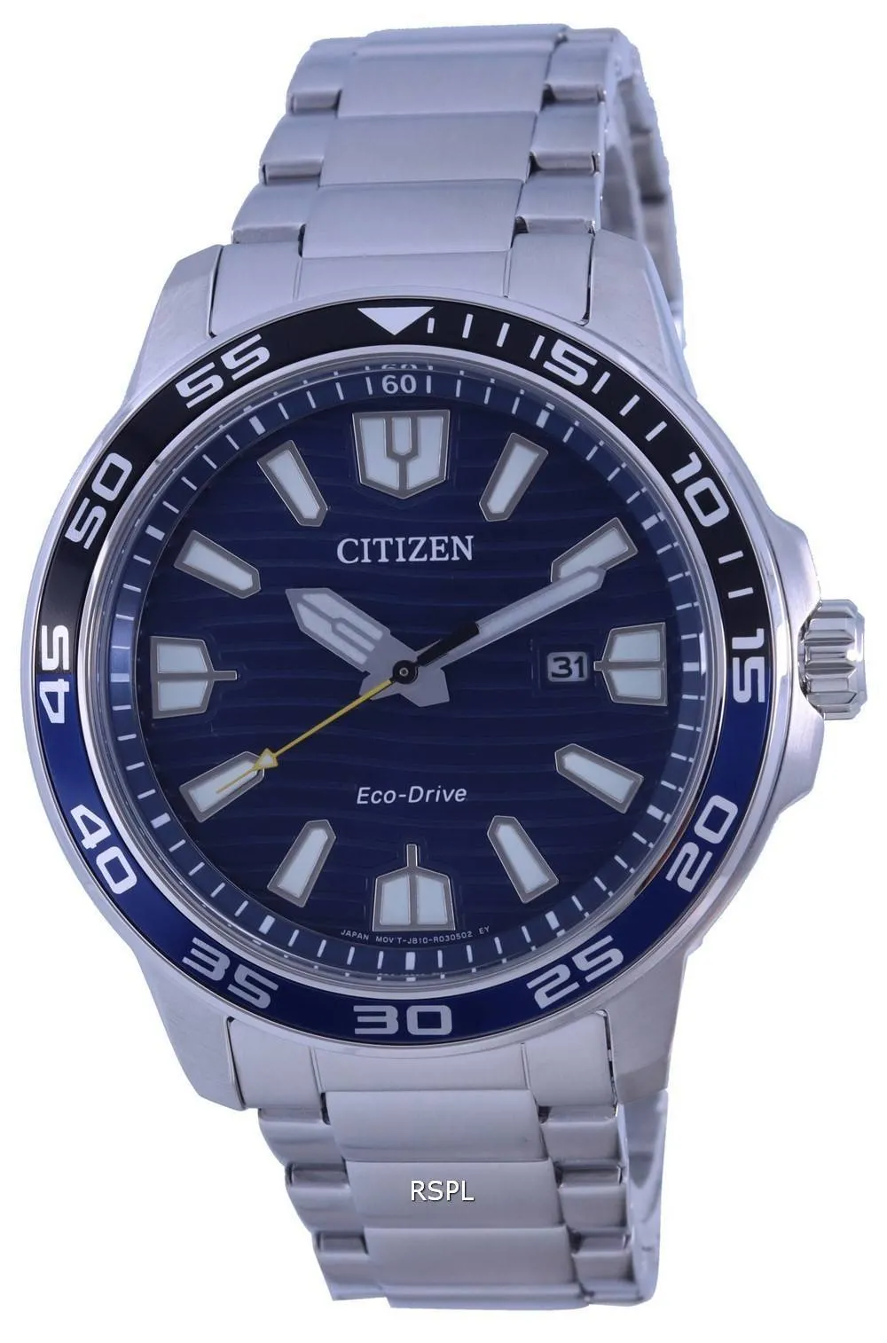 Montre pour homme Citizen Blue Dial en acier inoxydable Eco-Drive AW1525-81L 100M