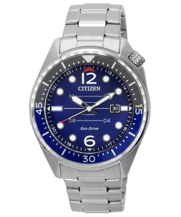 Montre pour homme Citizen Eco-Drive en acier inoxydable avec cadran bleu AW1716-83L 100M