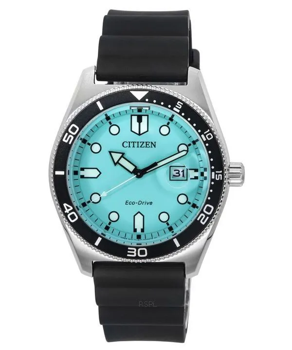 Montre pour homme Citizen Eco-Drive avec bracelet en caoutchouc et cadran turquoise AW1760-14X 100M