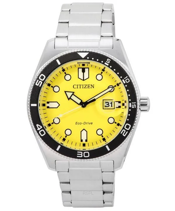 Montre pour homme Citizen Sport Eco-Drive en acier inoxydable avec cadran jaune AW1760-81Z 100M
