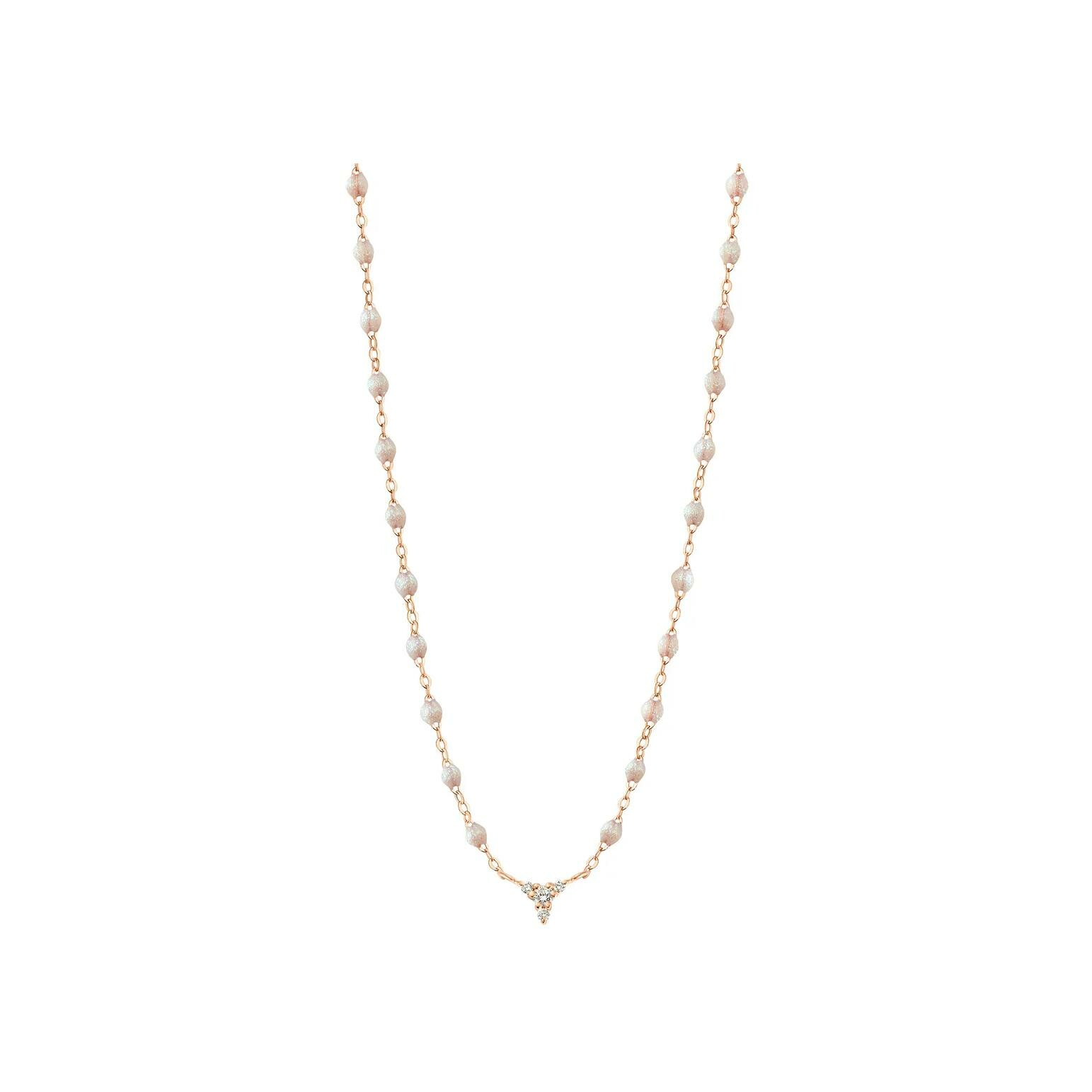 Collier Gigi Clozeau petit Kosmos en or rose, résine opale et diamants, 42cm