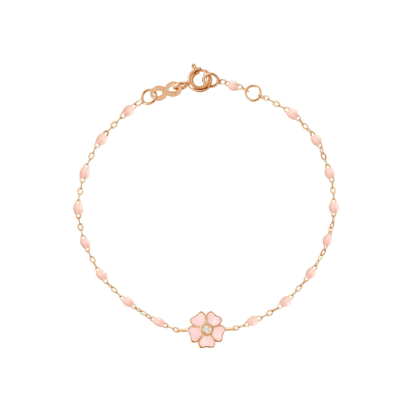 Achat Bracelet Gigi Clozeau Fleur en or rose, résine rose bébé et diamant, taille 17cm