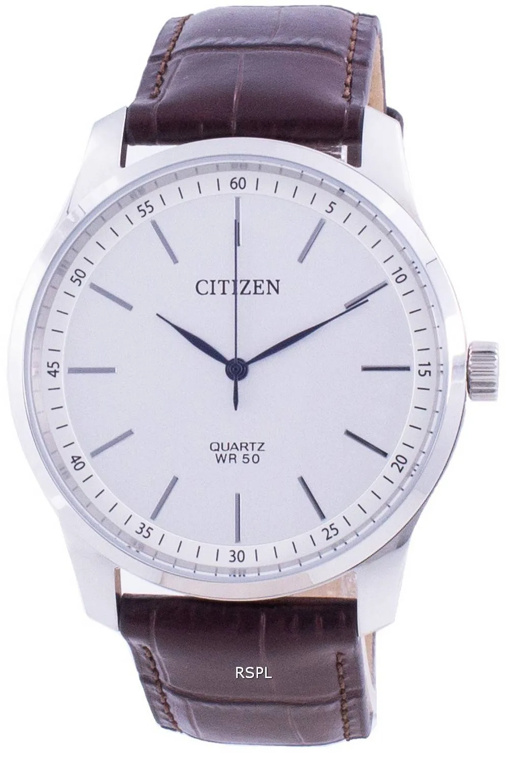 Montre Citizen en cuir de veau à cadran blanc et quartz BH5000-08A 100M pour homme