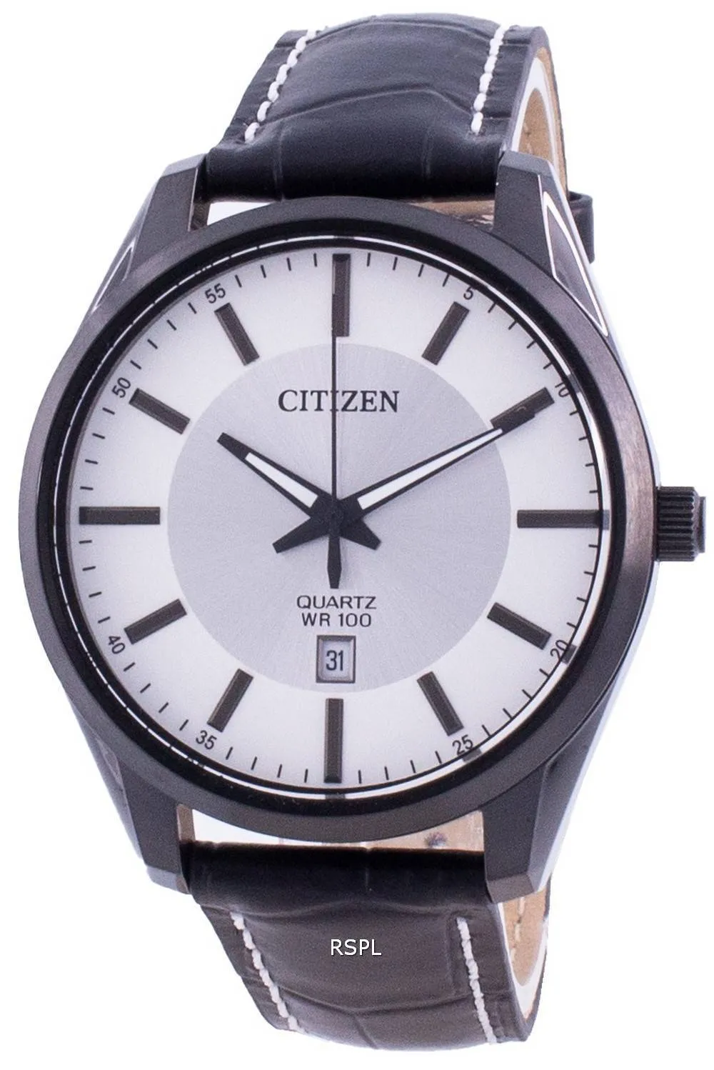 Montre Citizen Silver Dial Bracelet en cuir Quartz BI1035-09A 100M pour homme