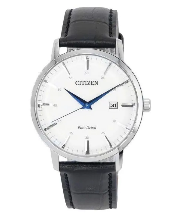 Montre pour homme Citizen Eco-Drive avec bracelet en cuir noir et cadran blanc BM7461-18A