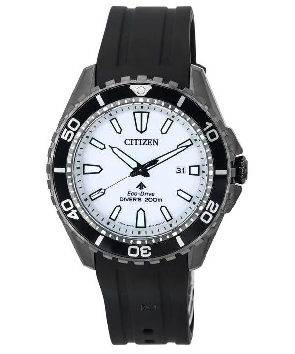 Montre pour homme Citizen Promaster Marine avec bracelet en caoutchouc et cadran blanc Eco-Drive Diver BN0197-08A 200M