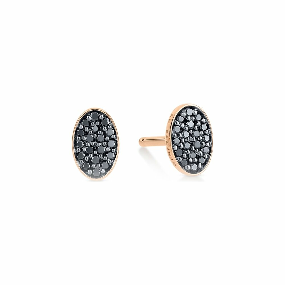 Achat Boucles d'oreilles GINETTE NY ELLIPSES & SEQUINS en or rose et diamants noirs
