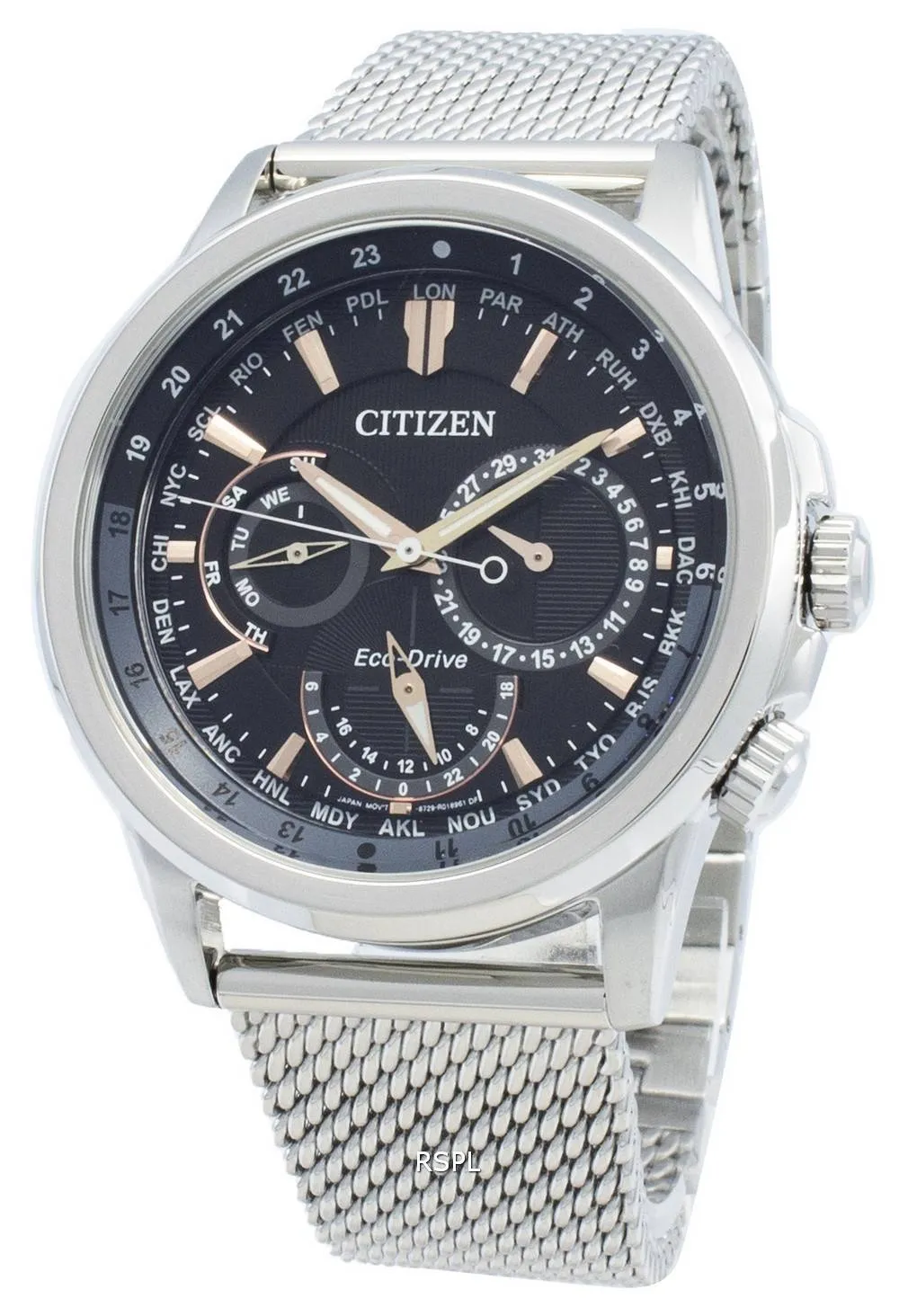 Montre Citizen Calendrier Eco-Drive BU2020-70E pour homme, heure du monde